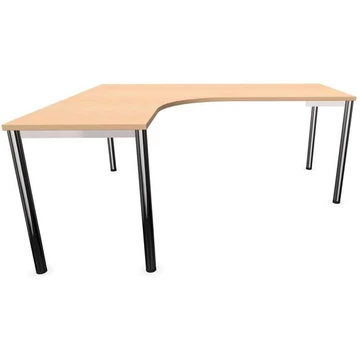 Irodai íróasztal 'L'-alakú, kerek asztallábak, fényes, juhar színű, bal szélesség: 1800 x 1600 mm