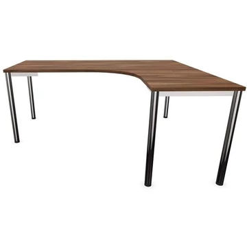 Irodai íróasztal 'L'-alakú, kerek asztallábak, fényes, dió színű, jobb, szélesség: 1800 x 1600 mm