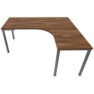 Irodai íróasztal 'L'-alakú, kerek asztallábak, matt, dió színű, jobb, szélesség: 1800 x 1600 mm