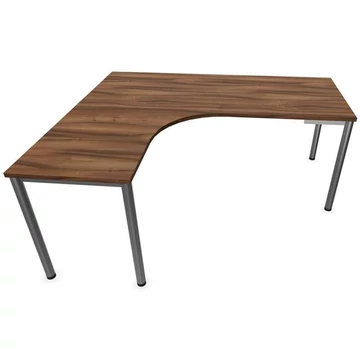 Irodai íróasztal 'L'-alakú, kerek asztallábak, matt, dió színű, bal, szélesség: 1800 x 1600 mm