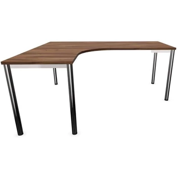 Irodai íróasztal 'L'-alakú, kerek asztallábak, fényes, dió színű, szélesség: 1800 x 1600 mm