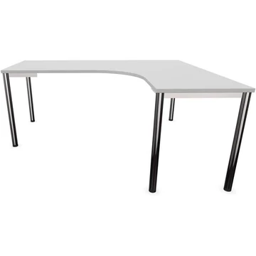 Irodai íróasztal 'L'-alakú, kerek asztallábak, fényes, színe világosszürke, jobb, szélesség: 1800 x 1600 mm