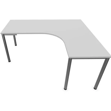 Irodai íróasztal 'L'-alakú, kerek asztallábak, matt, világosszürke színű, jobb, szélesség: 1800 x 1600 mm