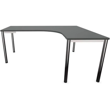 Irodai íróasztal 'L'-alakú, kerek asztallábak, fényes, sötétszürke színű, jobb, szélesség: 1800 x 1600 mm