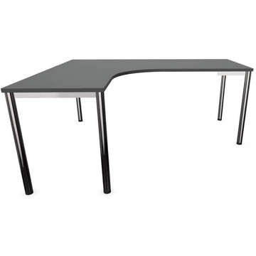 Irodai íróasztal 'L'-alakú, kerek asztallábak, fényes, sötétszürke színű, bal, Sz: 1800 x 1600 mm