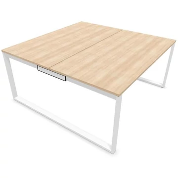 SQart íróasztal mindkét oldalon, fehér keret, akác munkalap, szélesség x mélység: 1600 x 1600 mm