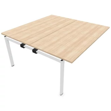 SQart íróasztal mindkét oldalon, összekötő, fehér keret, akác munkalap, szélesség x mélység: 1600 x 1600 mm