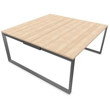 SQart íróasztal mindkét oldalon, fehér alumínium váz (RAL9006), akác munkalap, szélesség x mélység: 1600 x 1600 mm