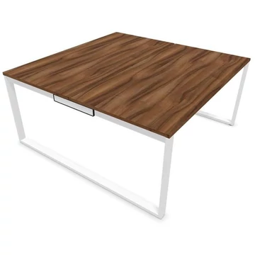 SQart íróasztal mindkét oldalon, fehér keret, dió munkalap, sz x mé: 1600 x 1600 mm