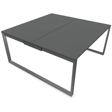 SQart íróasztal mindkét oldalon, fehér alumínium váz (RAL9006), sötétszürke munkalap, szélesség x mélység: 1600 x 1600 mm