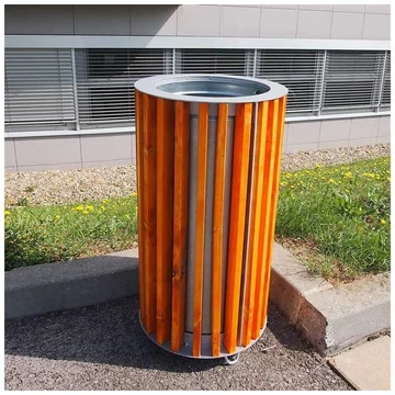 Hulladékgyűjtő fa panelekkel, kerek alakú, térfogata 50 l, magassága 800 mm