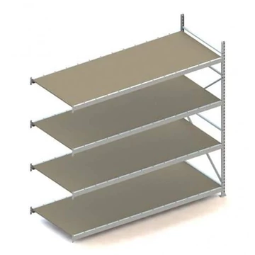 MINI-RACK csavar nélküli, dugaszolható állvány, magasság 2500 mm, 4 forgácslap polc 2600x1050 mm, teherbírás 490 kg, toldalék állvány