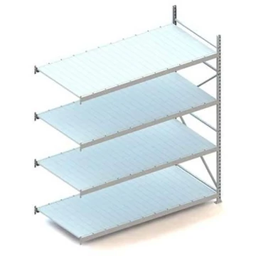 MINI-RACK csavar nélküli, dugaszolható állvány, magasság 2500 mm, 4 fémlemez polc 2200x1050 mm, teherbírása 600 kg, toldalék állvány