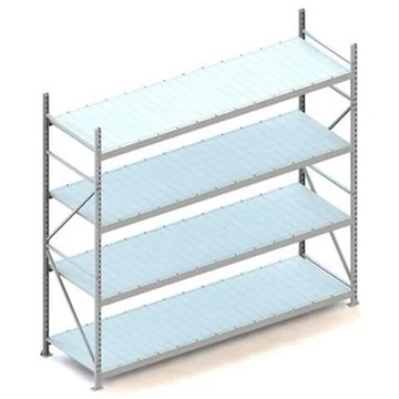 MINI-RACK csavar nélküli, dugaszolható állvány, magasság 2500 mm, 4 fémlemez polc 2600x800 mm, teherbírás 490 kg, alapállvány