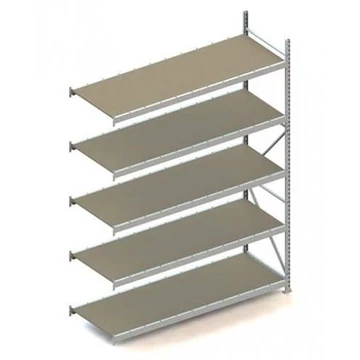MINI-RACK csavar nélküli, dugaszolható állvány, magasság 3000 mm, 5 forgácslap polc 2200x800 mm, teherbírása 600 kg, toldalék állvány