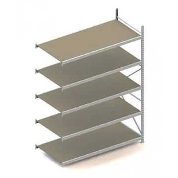 MINI-RACK csavar nélküli, dugaszolható állvány, magasság 3000 mm, 5 forgácslap polc 2200x1050 mm, teherbírás 600 kg, toldalék állvány
