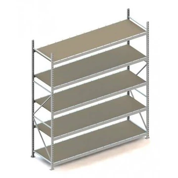 MINI-RACK csavar nélküli, dugaszolható állvány, magasság 3000 mm, 5 forgácslap polc 2600x800 mm, teherbírás 490 kg, alapállvány