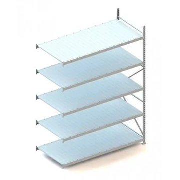 MINI-RACK csavar nélküli, dugaszolható állvány, magasság 3000 mm, 5 fémlemez polc 2200x1050 mm, teherbírása 600 kg, toldalék állvány