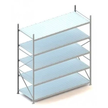 MINI-RACK csavar nélküli, dugaszolható állvány, magasság 3000 mm, 5 lemezes polc 2600x1050 mm, teherbírás 490 kg, alapállvány