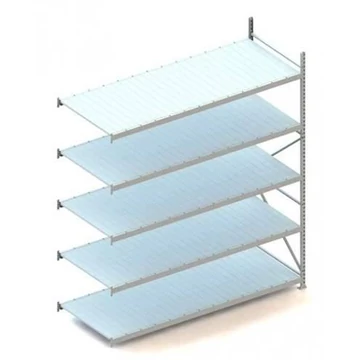 MINI-RACK csavar nélküli, dugaszolható állvány, magasság 3000 mm, 5 lemezes polc 2600x1050 mm, teherbírás 490 kg, toldalék állvány