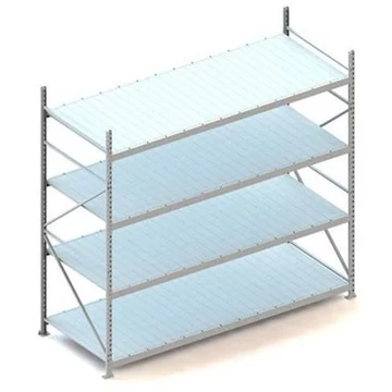 MINI-RACK csavar nélküli, dugaszolható állvány, magasság 2500 mm, 4 fémlemez polc 2600x1050 mm, teherbírás 490 kg, alapállvány