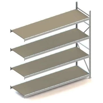 MINI-RACK csavar nélküli, dugaszolható állvány, magasság 2500 mm, 4 forgácslap polc 2600x800 mm, teherbírás 490 kg, toldalék állvány