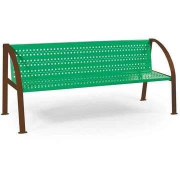 Perforált lemezből készült pad, 2000 mm hosszú, barna / zöld színű