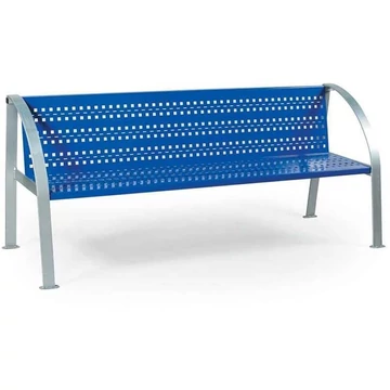 Perforált lemezből készült pad, 2000 mm hosszú, ezüst / kék színű