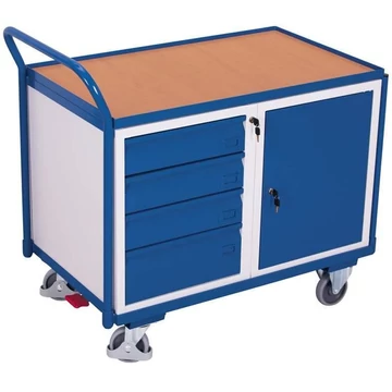 VARIOfit műhelykocsi, teherbírás 250 kg, rakfelület 1000 x 600 mm, 1 polcos szekrény, 4 fiók