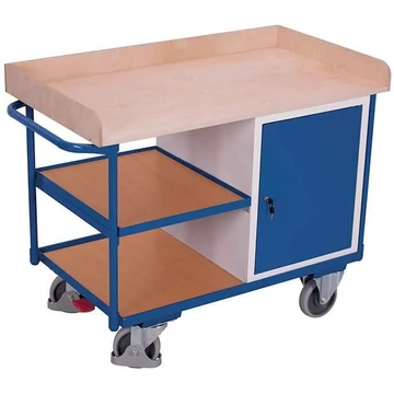 VARIOfit műhelykocsi, teherbírása 400 kg, rakfelület fakerettel 1120 x 625 mm, 1 polcos szekrény