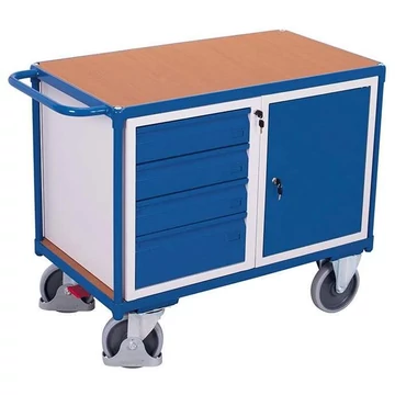 VARIOfit műhelykocsi, teherbírás 500 kg, rakfelület 1000 x 600 mm, 4 fiók, 1 polcos szekrény