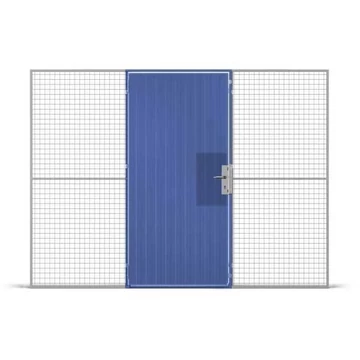 Acéllemez egyszárnyú ajtó fogantyúval (Euro hengerzár), ma x szé: 2200x1000 mm, kék szín