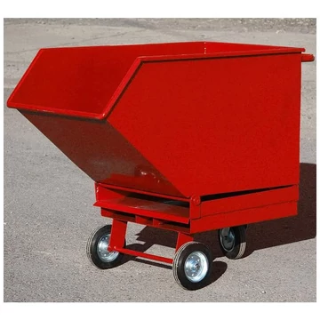 Dönthető fém dobozos kocsi ipari hulladékhoz targonca zsebekkel, dupla padlóval és kifolyócsappal, kapacitás 250 l, szín: vörös RAL3000
