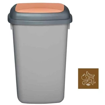 A QUATRO szemeteskosár, műanyagból, 45 l térfogatú, szürke színű, fedélbarna