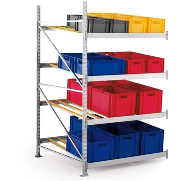 ferde polcos állvány MINI-RACK, ma x sz x mé: 2200 x 1300 x 1295 mm, 4 szint görgősínnel, toldalék állvány