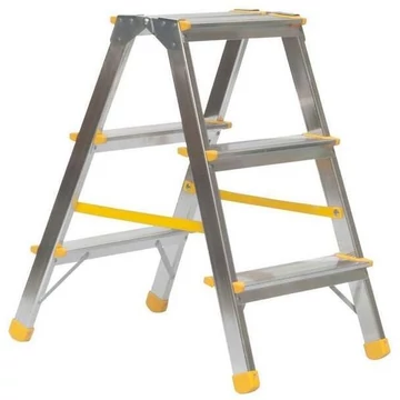 Alumínium összecsukható lépcsők, kétoldalas, standard kivitelben, 2 x 3 fokos