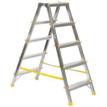 Alumínium összecsukható lépcsők, kétoldalas, standard kivitelben, 2 x 5 fokos