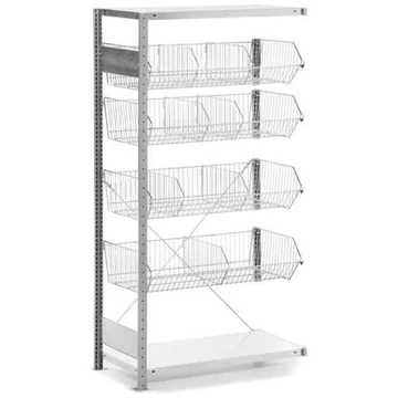 CLIP polc, 4 szintes huzalkosarak 35 kg teherbírással, ma x sz x mé: 2000x1000x500 mm, toldalék állvány