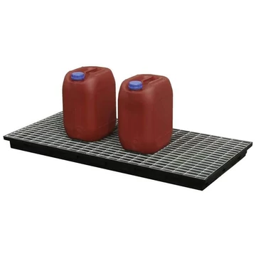 PE gyűjtő tálca acélrácsokkal, 980 x 600 mm, fekete