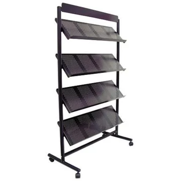 Mobil brosúrapolcok 4 rekesszel, fekete bevonattal, szélesség x magasság: 1060 x 1750 mm