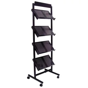 Mobil brosúrapolcok 4 rekesszel, fekete bevonattal, szélesség x magasság: 640 x 1750 mm