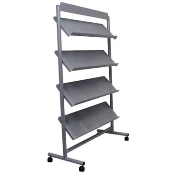 Mobil brosúrapolcok 4 rekesszel, ezüst bevonattal, szélesség x magasság: 1060 x 1750 mm