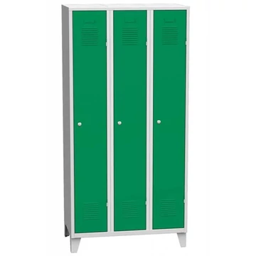 Szekrény, hegesztett, 3 x 300 mm, ajtó színe zöld RAL6024, csapos lábakkal