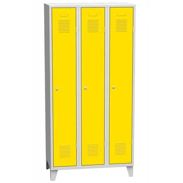 Szekrény, hegesztett, 3 x 300 mm, ajtó színe sárga RAL1023, csapos lábakkal