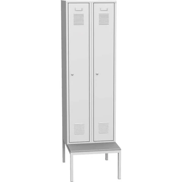 Szekrény, hegesztett, 2 x 300 mm, az ajtó színe szürke RAL7035, alul paddal