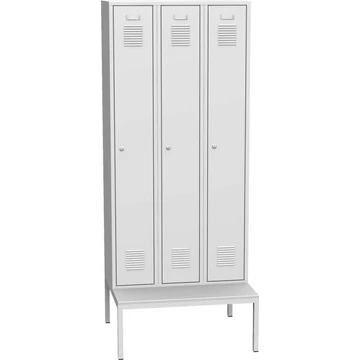 Gardróbszekrény, hegesztett, 3 x 300 mm, az ajtó színe szürke RAL7035, beépített paddal