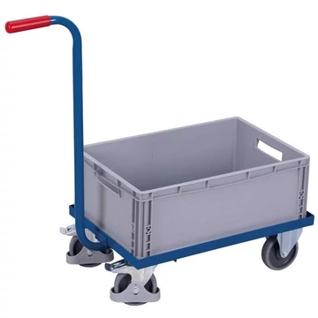 Fogantyús kocsi, nyitott rakfelület műanyag ládával, 610 x 410 mm, teherbírás 250 kg