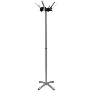 Kabáttartó állvány 6 kampóval, forgatható horogkoronával, acélszerkezettel, kiegészítők nélkül, színe ezüst-fekete, magassága 1770 mm