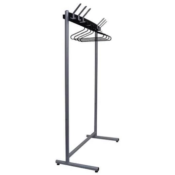 Egyoldalas kabáttartó, 6 kampó, 4 fogas, acélszerkezettel, kiegészítők nélkül, ezüst-fekete szín, magasság 1770 mm