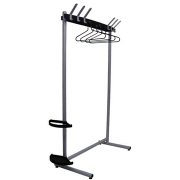 Egyoldalas kabáttartó, 6 kampó, 4 fogas, acélszerkezettel, kiegészítőkkel, ezüst-fekete szín, magasság 1770 mm